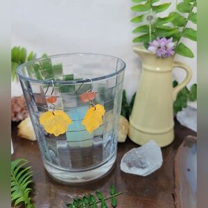 Orange & Yellow Leaf Fairy & Cottage Core Earrings - Stainless Steel